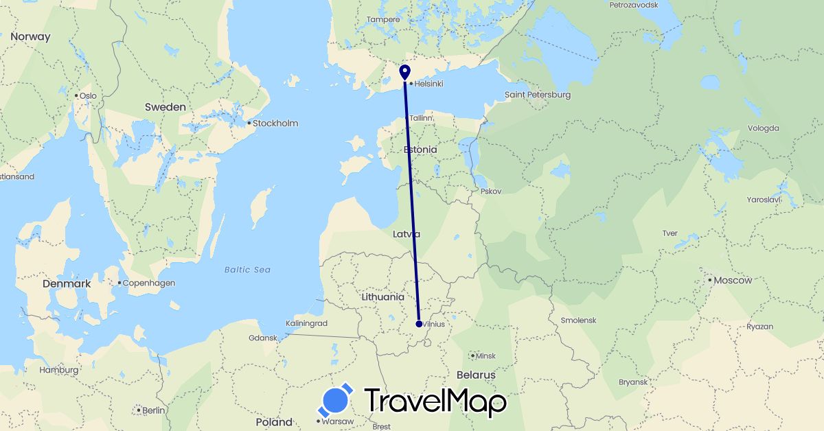 TravelMap itinerary: driving in Finland, Lithuania (Europe)